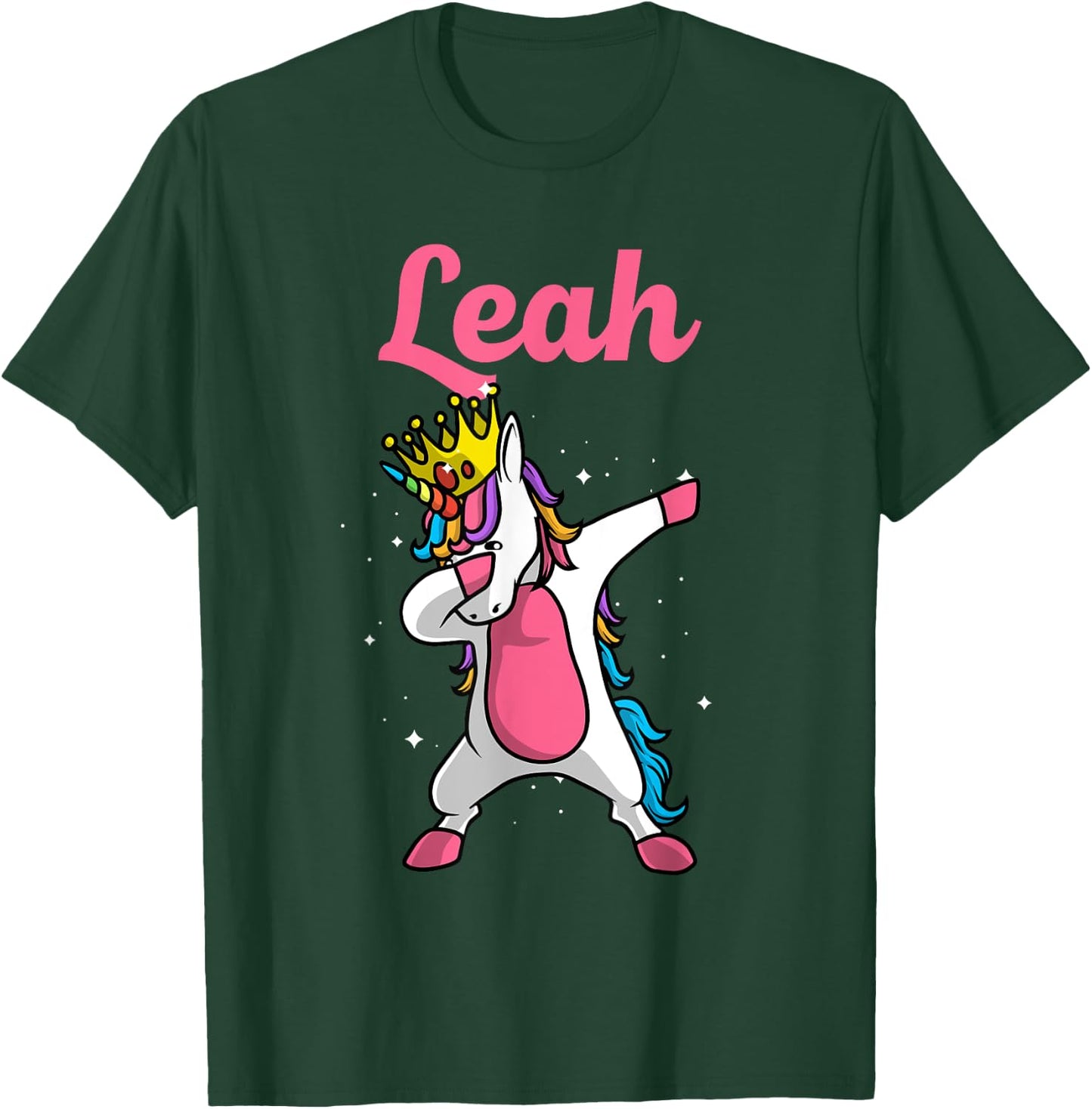 LEAH Gift Name Personalized Birthday Dabbing Unicorn Queen T-Shirt - T-Shirt | Forest