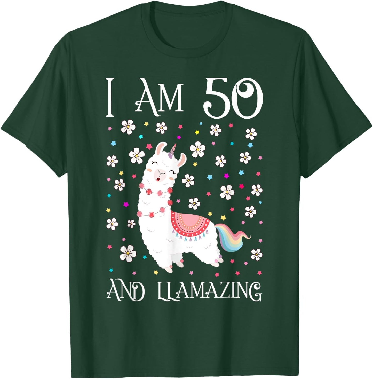 I am 50 Years Old Llamazing Cute Llama 50th Girl Birthday T-Shirt - T-Shirt | Forest