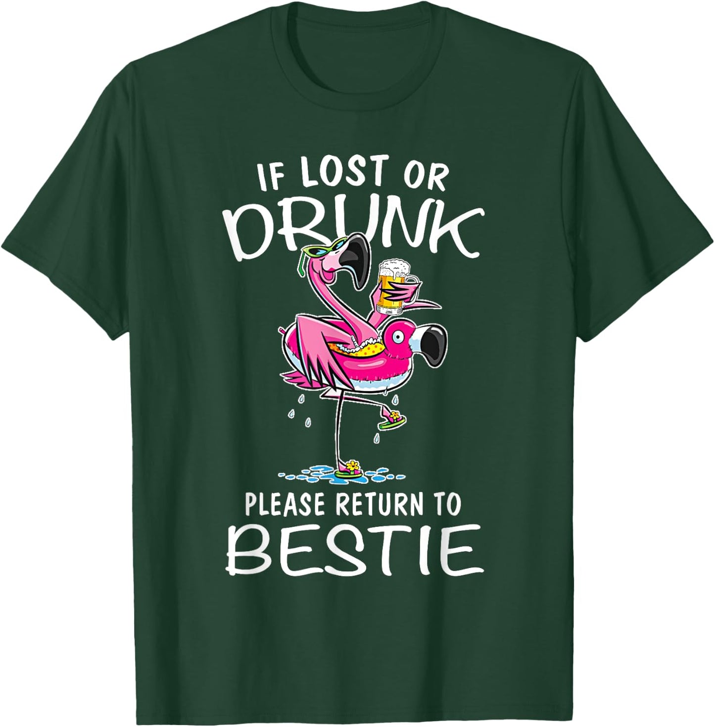 If lost or drunk please return to my bestie Couple Flamingo T-Shirt - T-Shirt | Forest