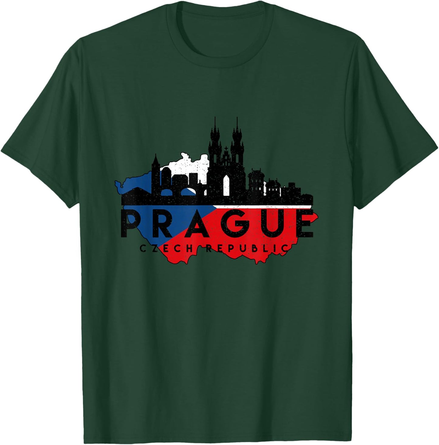 Vintage Prague Cityscape Skyline Czech Republic Map T-Shirt - T-Shirt | Forest