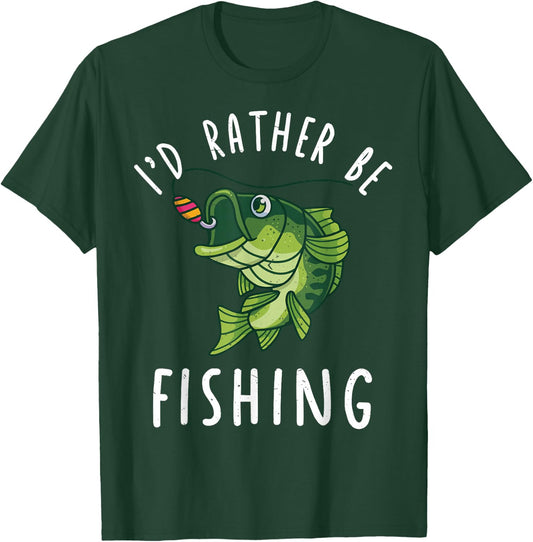 Boy Kids I'd Rather Be Fishing-Shirt Funny Bass Fishing Gift T-Shirt - T-Shirt | Forest