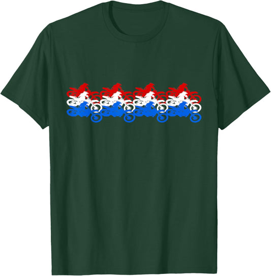MX 4th of July Motocross American Dirt Bikes Red White Blue T-Shirt - T-Shirt | Forest