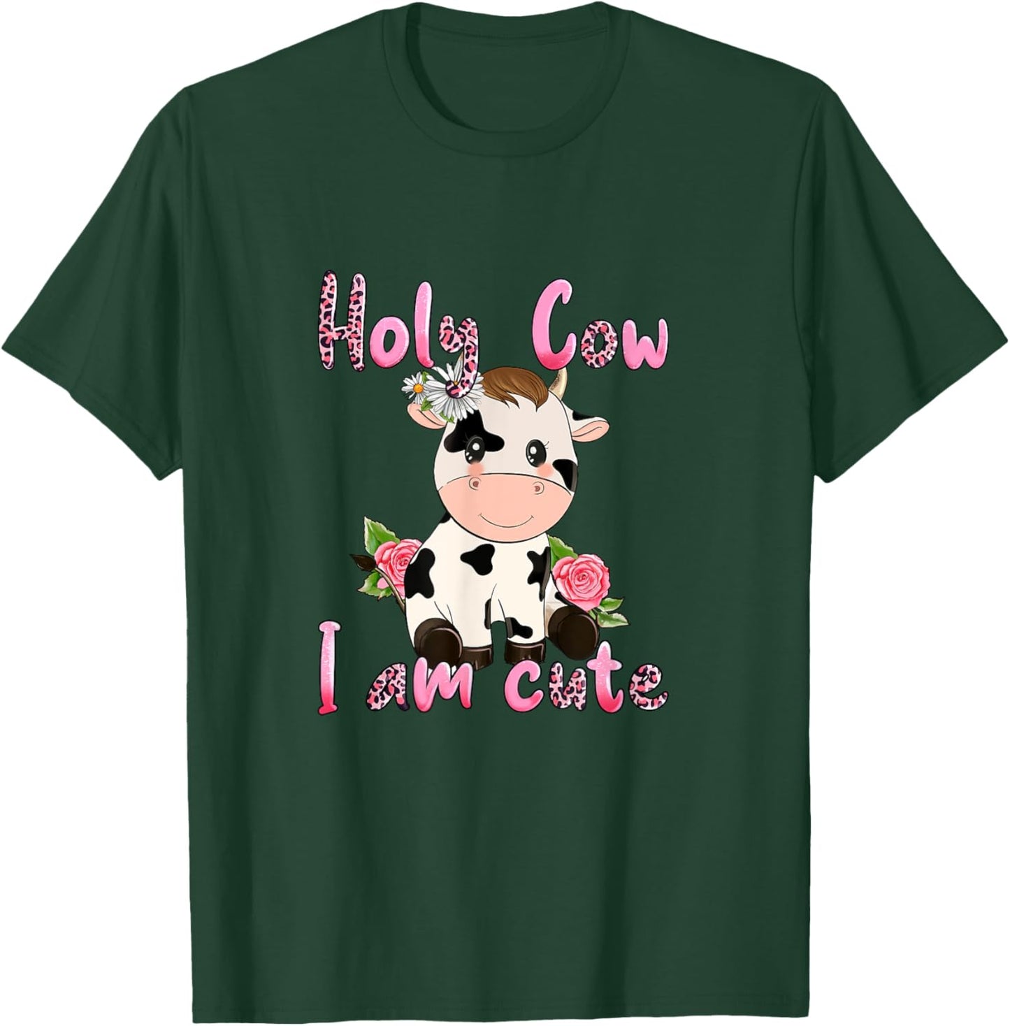 Pink Vintage Holy Cow I'm Cute Moo Cow Mama Leopard Floral T-Shirt - T-Shirt | Forest