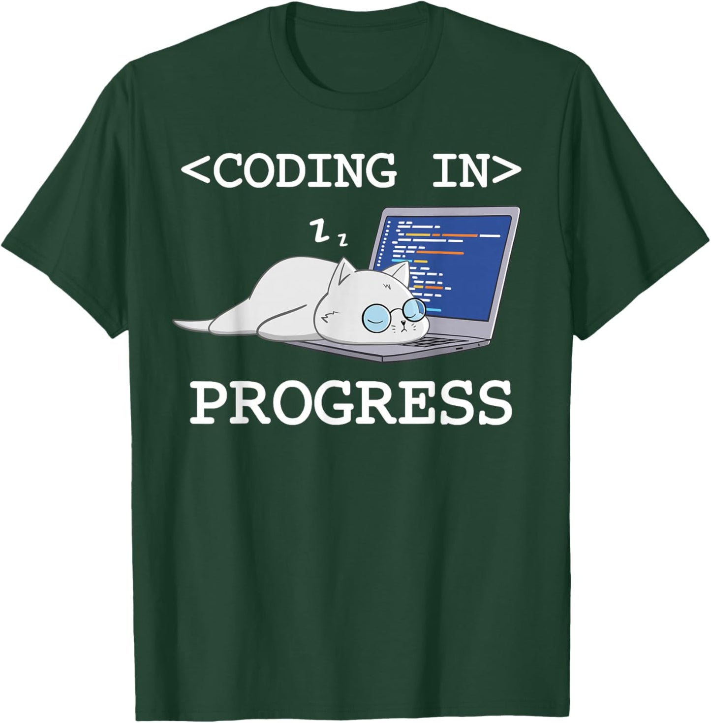 Funny Programming Cat Coding Coder Programmer Developer Men Women Girls Kids T-Shirt - T-Shirt | Forest
