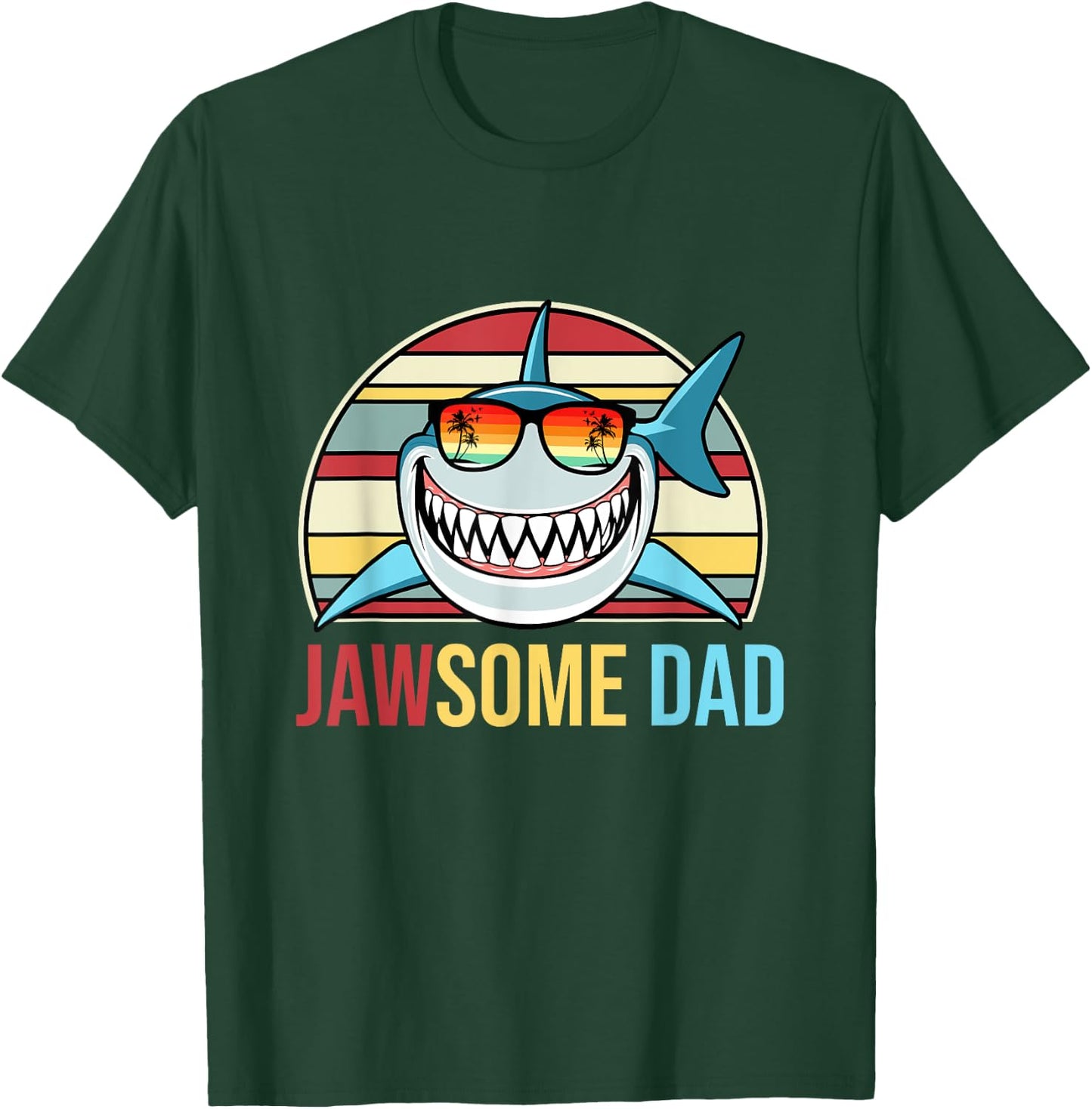 Retro Jawsome Dad Shark Funny Fathers Day Family Daddy Papa T-Shirt - T-Shirt | Forest