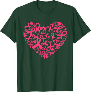Breast Cancer Awareness Heart Ribbon Pink Support T-Shirt - T-Shirt | Forest