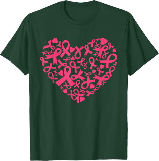 Breast Cancer Awareness Heart Ribbon Pink Support T-Shirt - T-Shirt | Forest
