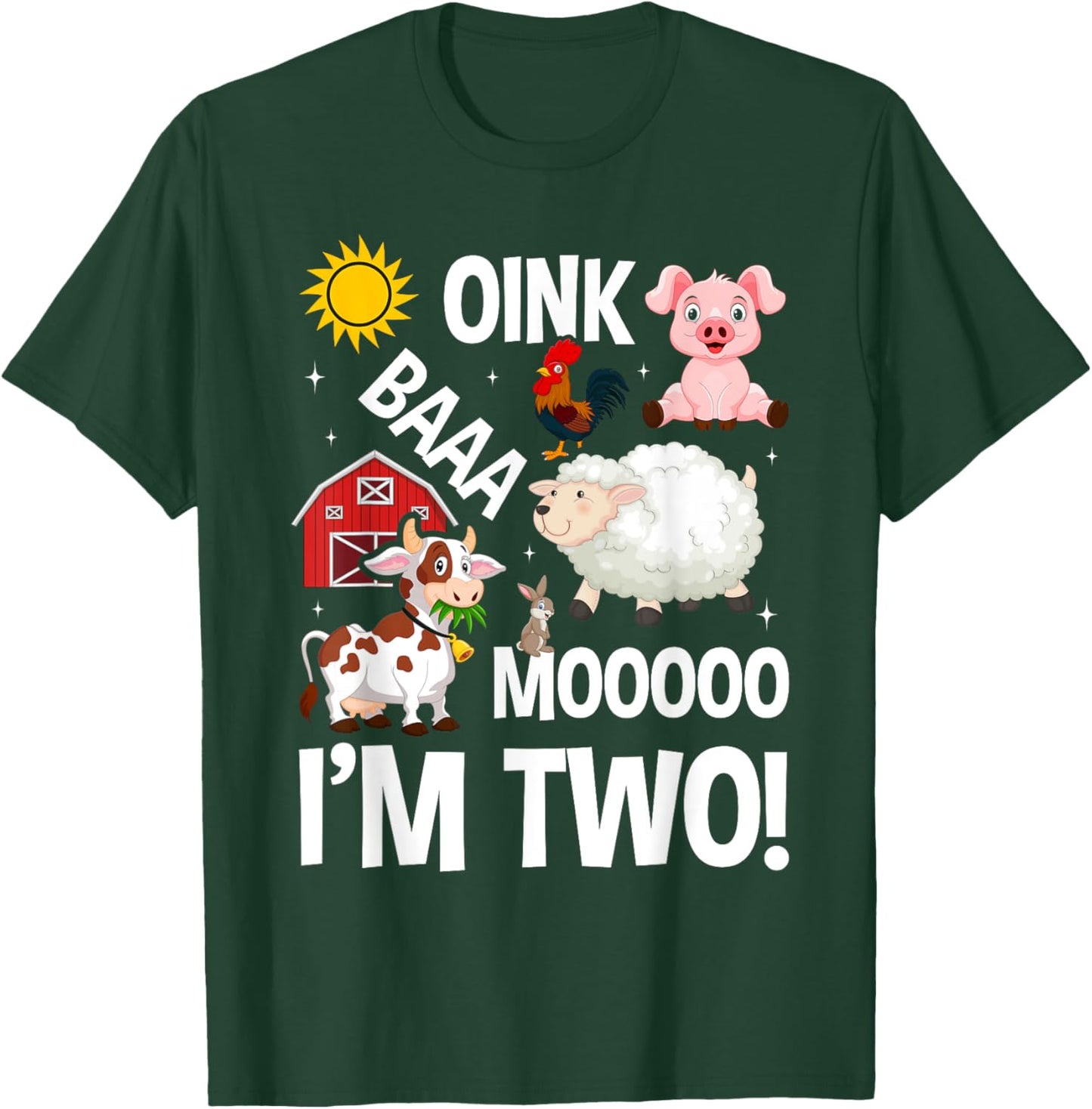 Farm Animals 2nd Birthday 2 Year Old Birthday Party T-Shirt - T-Shirt | Forest