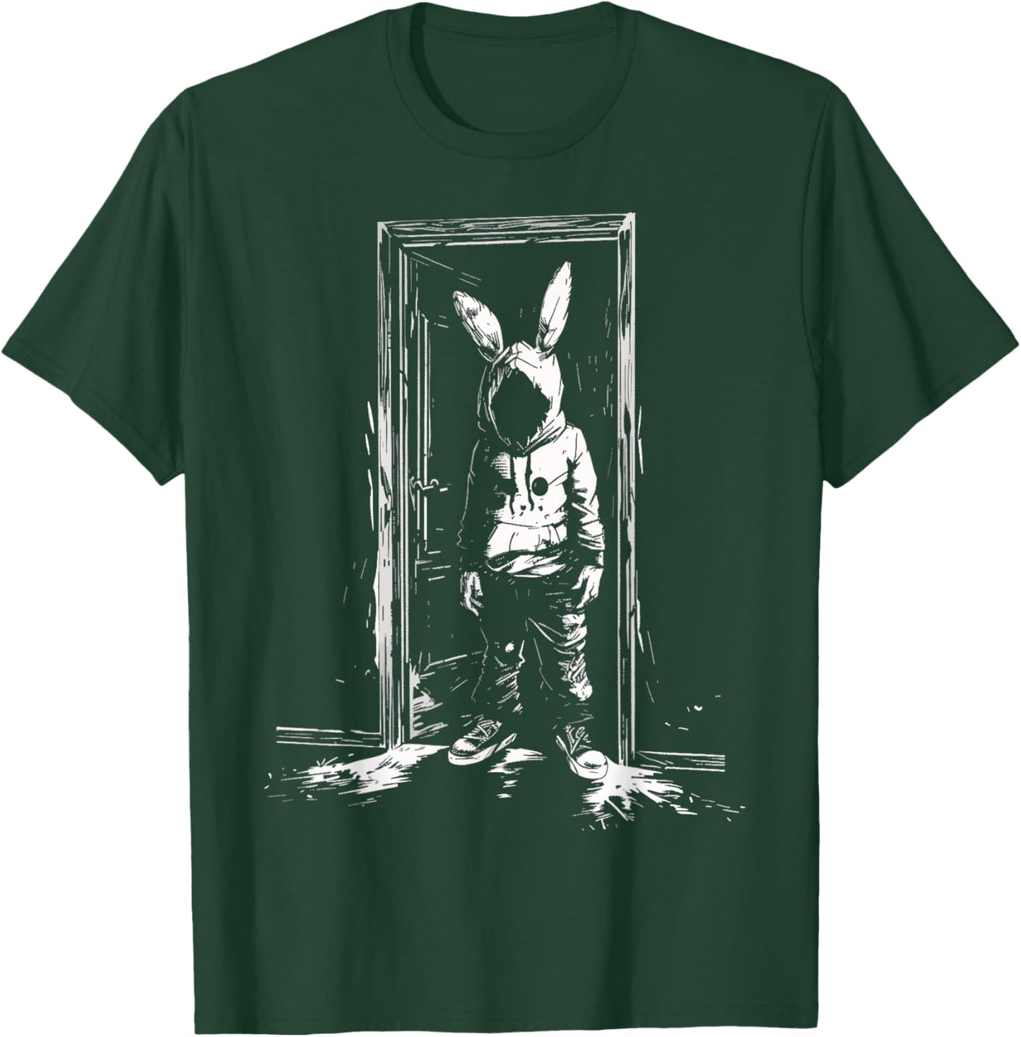 Horror Bunny Mask Man Rabbit Alt Goth Slasher Creepy Door T-Shirt - T-Shirt | Forest