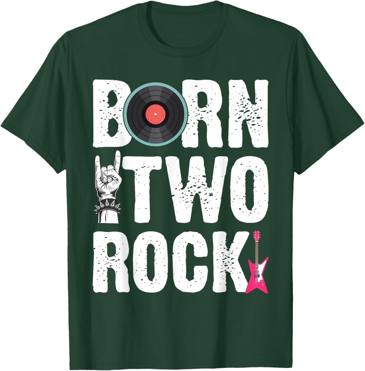 Kids 2nd Birthday Guitar Born Two 2 Rock Rocker Bday Boys T-Shirt - T-Shirt | Forest