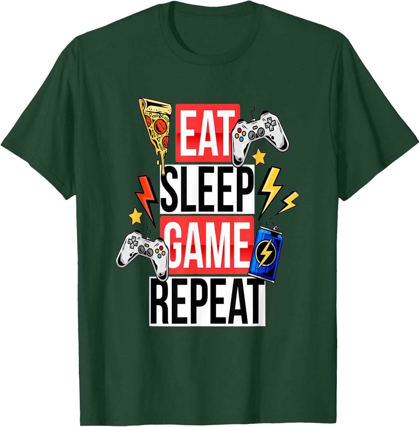 Funny Eat Sleep Game Repeat for Video Games Lovers T-Shirt - T-Shirt | Forest