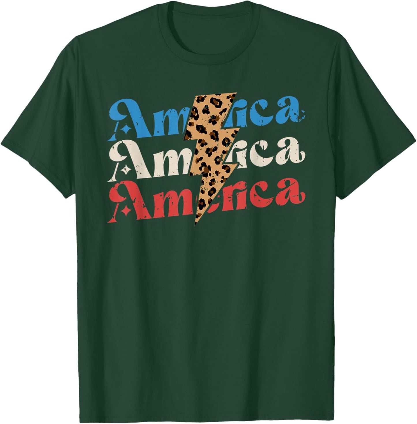 Retro Vintage Leopard Lightning Bolt America 4th Of July T-Shirt - T-Shirt | Forest