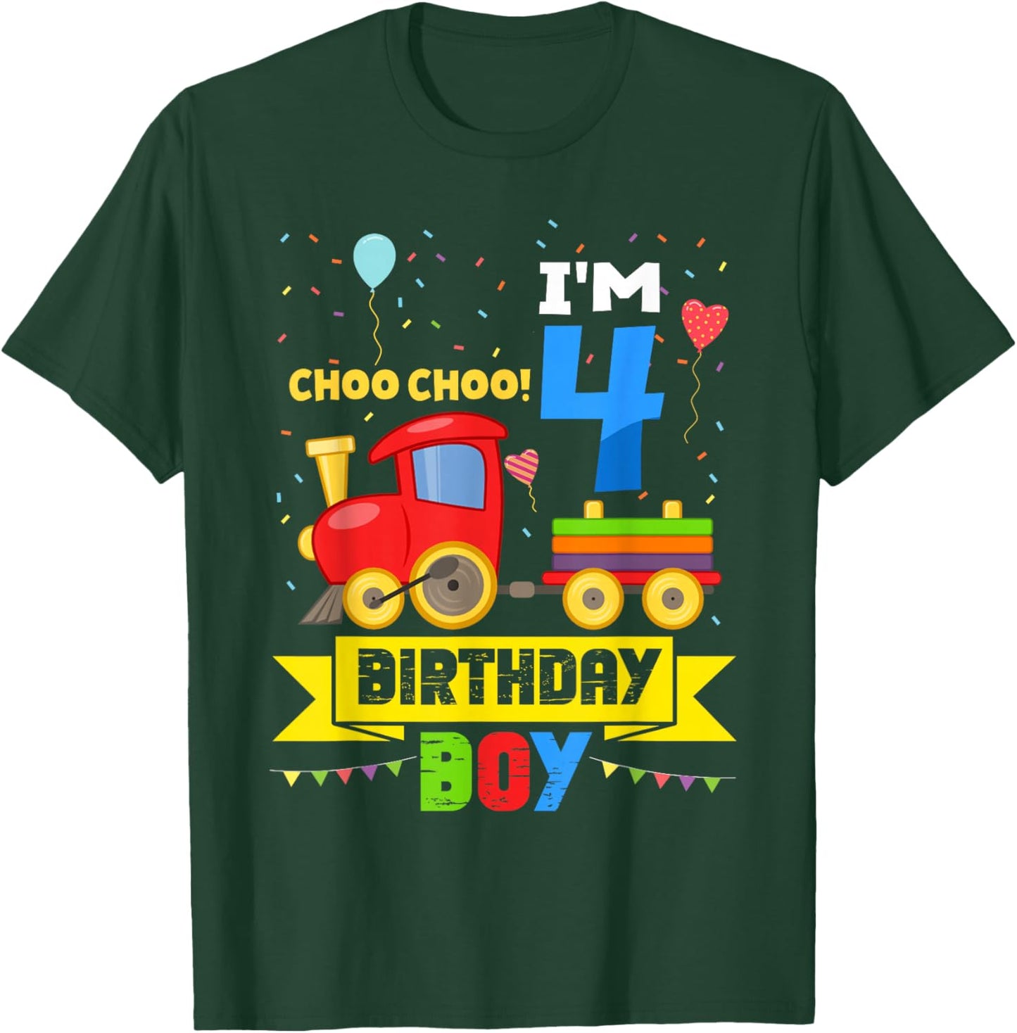 I'm 4 Birthday Boy Choo Choo Train Funny 4th Birthday T-Shirt - T-Shirt | Forest