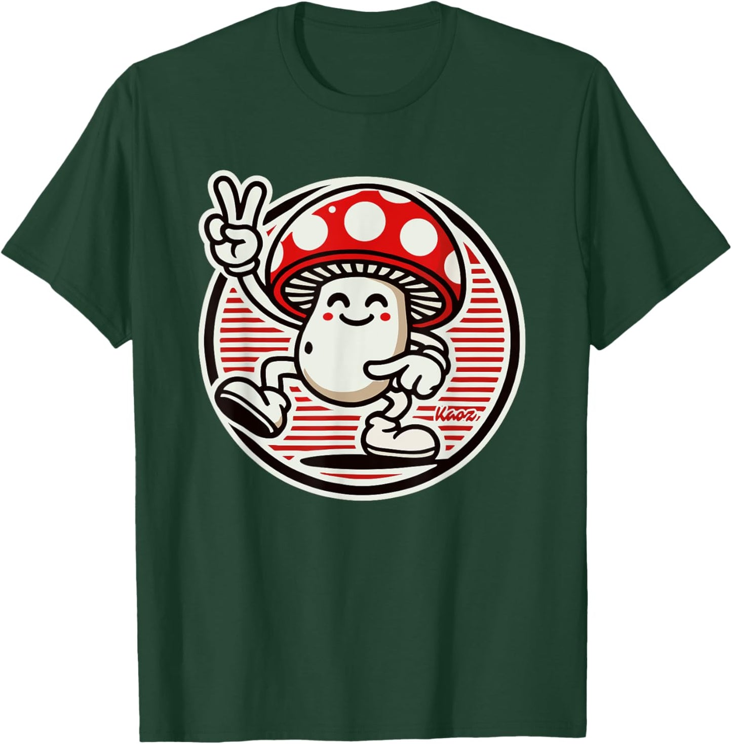 Retro Vintage Psychedelic: Funny Mushroom Peace Sign T-Shirt - T-Shirt | Forest