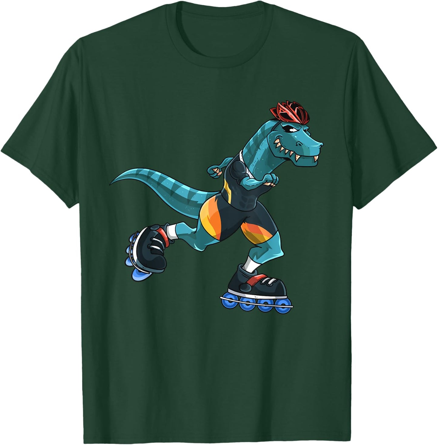 Dino Rides On Rollers T-Rex Roller Skater Skating Kids Boys T-Shirt - T-Shirt | Forest