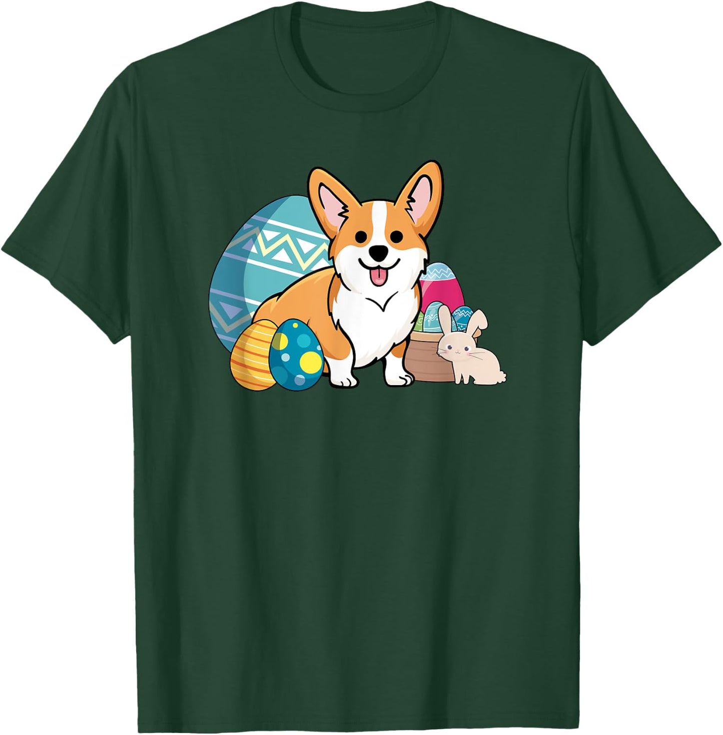Easter Corgi Dog Cute Cartoon Style Easter Eggs, Basket Women Kids T-Shirt - T-Shirt | Forest