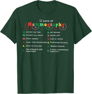 12 Days Of Mammography Mammo Technologist Christmas Pajamas T-Shirt - T-Shirt | Forest