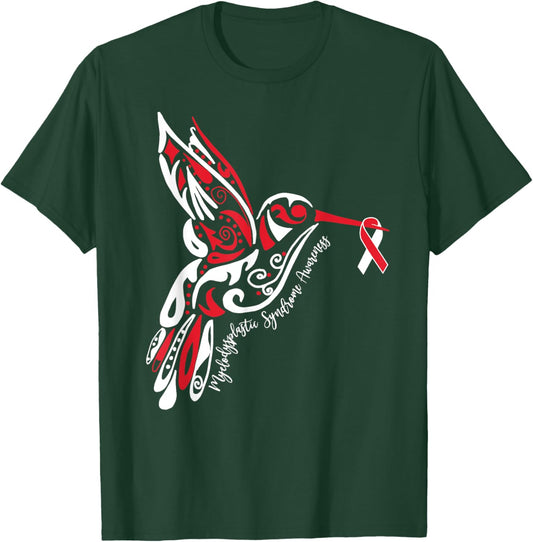 Myelodysplastic Syndrome MDS Awareness Hummingbird Ribbon T-Shirt - T-Shirt | Forest