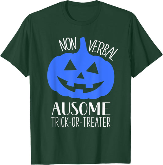 Trick or Treat Non-Verbal Halloween Pumpkin Autism Awareness T-Shirt - T-Shirt | Forest