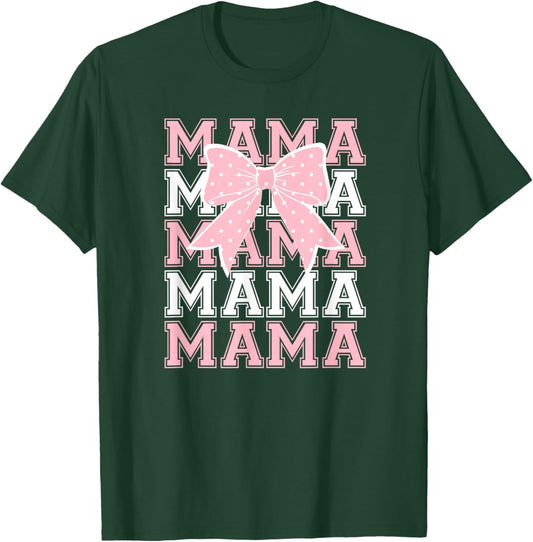 Cute Coquette Bow Mama in Pink and White T-Shirt - T-Shirt | Forest