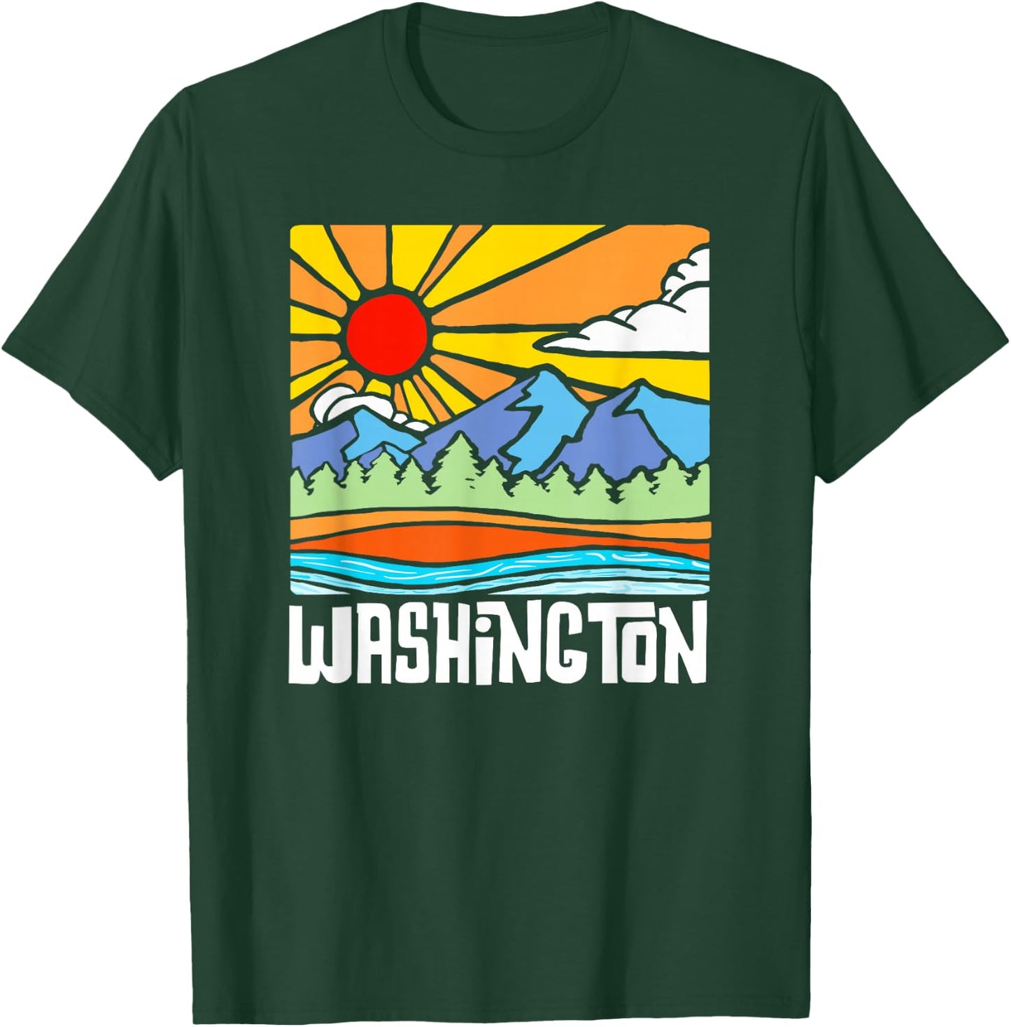Washington Artistic Nature & Mountains State Vintage Graphic T-Shirt - T-Shirt | Forest