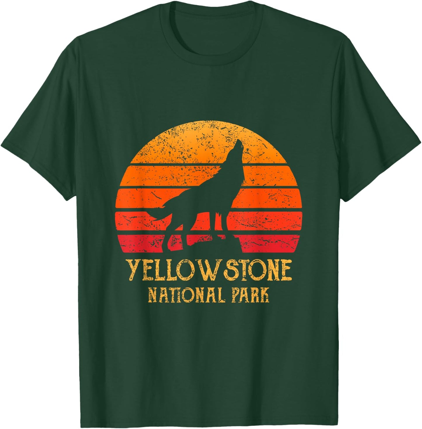 Retro Sun Yellowstone National Park Wolf Vintage Yellowstone T-Shirt - T-Shirt | Forest