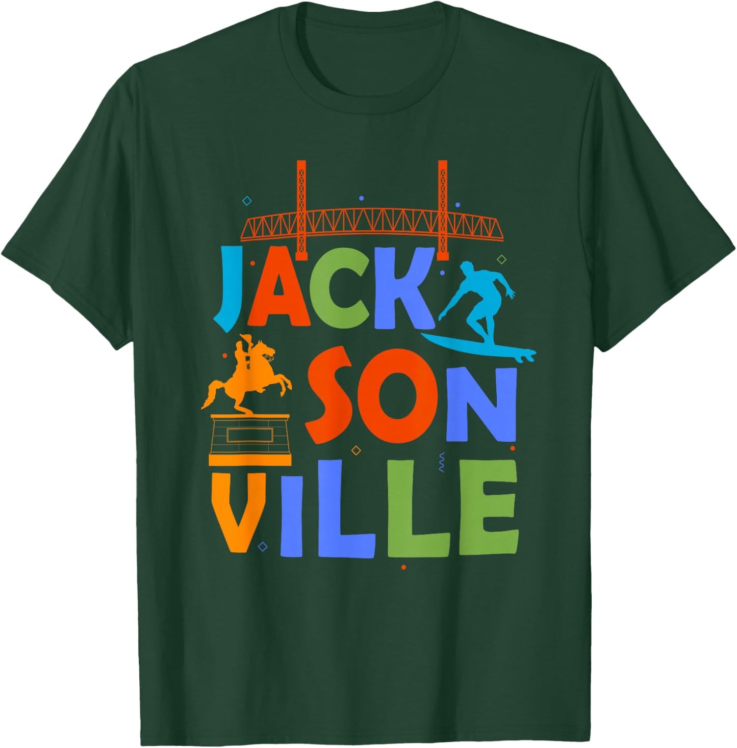 Jacksonville Souvenir Surfing Florida Skyline Jacksonville T-Shirt - T-Shirt | Forest