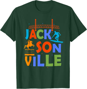 Jacksonville Souvenir Surfing Florida Skyline Jacksonville T-Shirt - T-Shirt | Forest