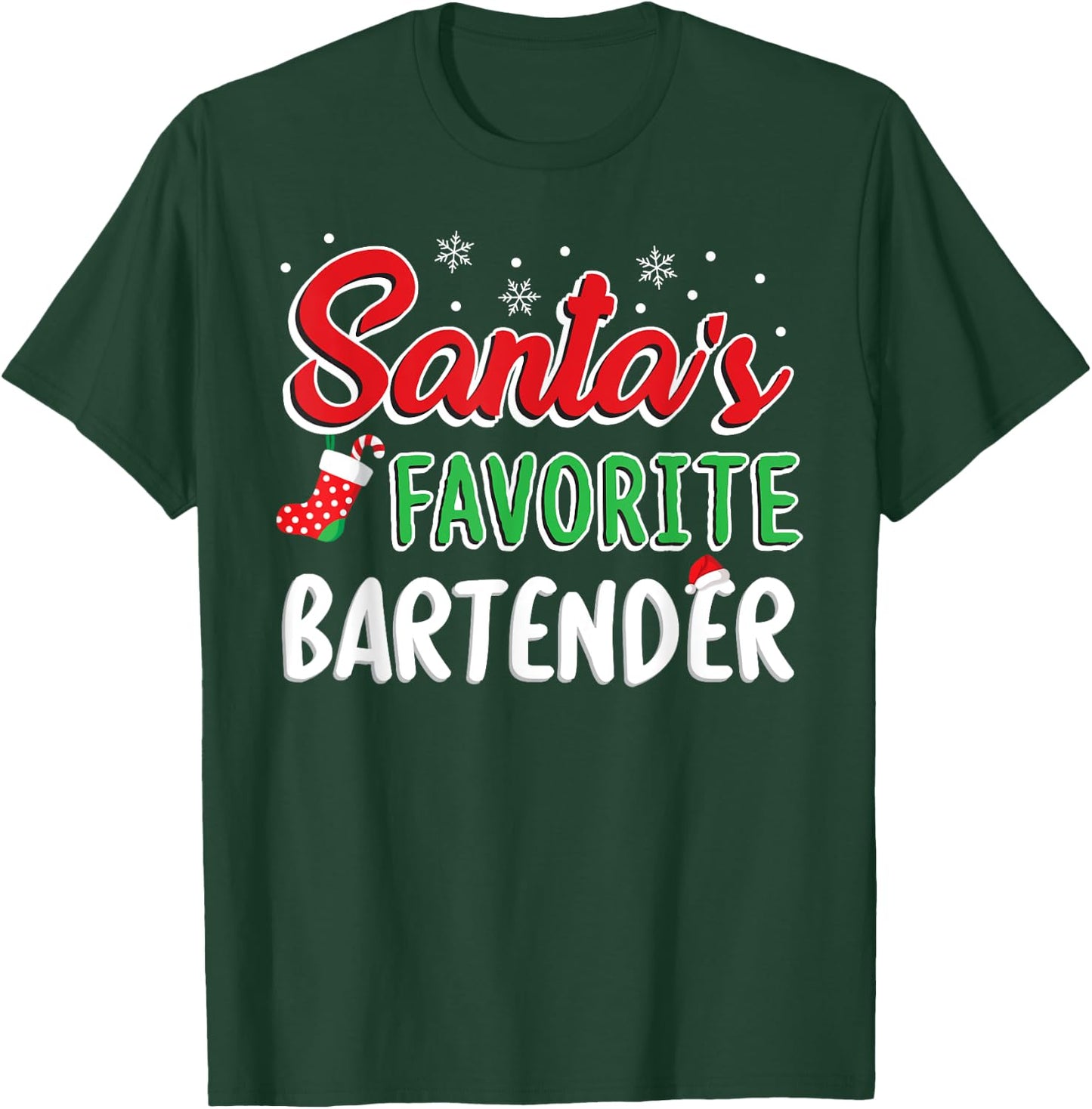 Santa's Favorite Bartender T Shirt Cute Xmas Party Drinking T-Shirt - T-Shirt | Forest