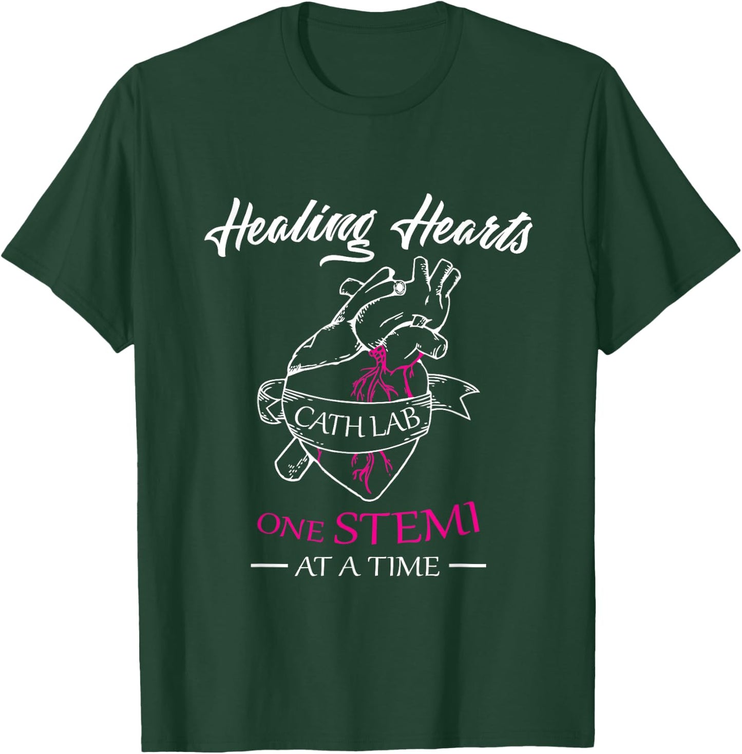 Cath Lab Nurse Gift, Stemi Cardiac Care Healing Heart T-Shirt - T-Shirt | Forest