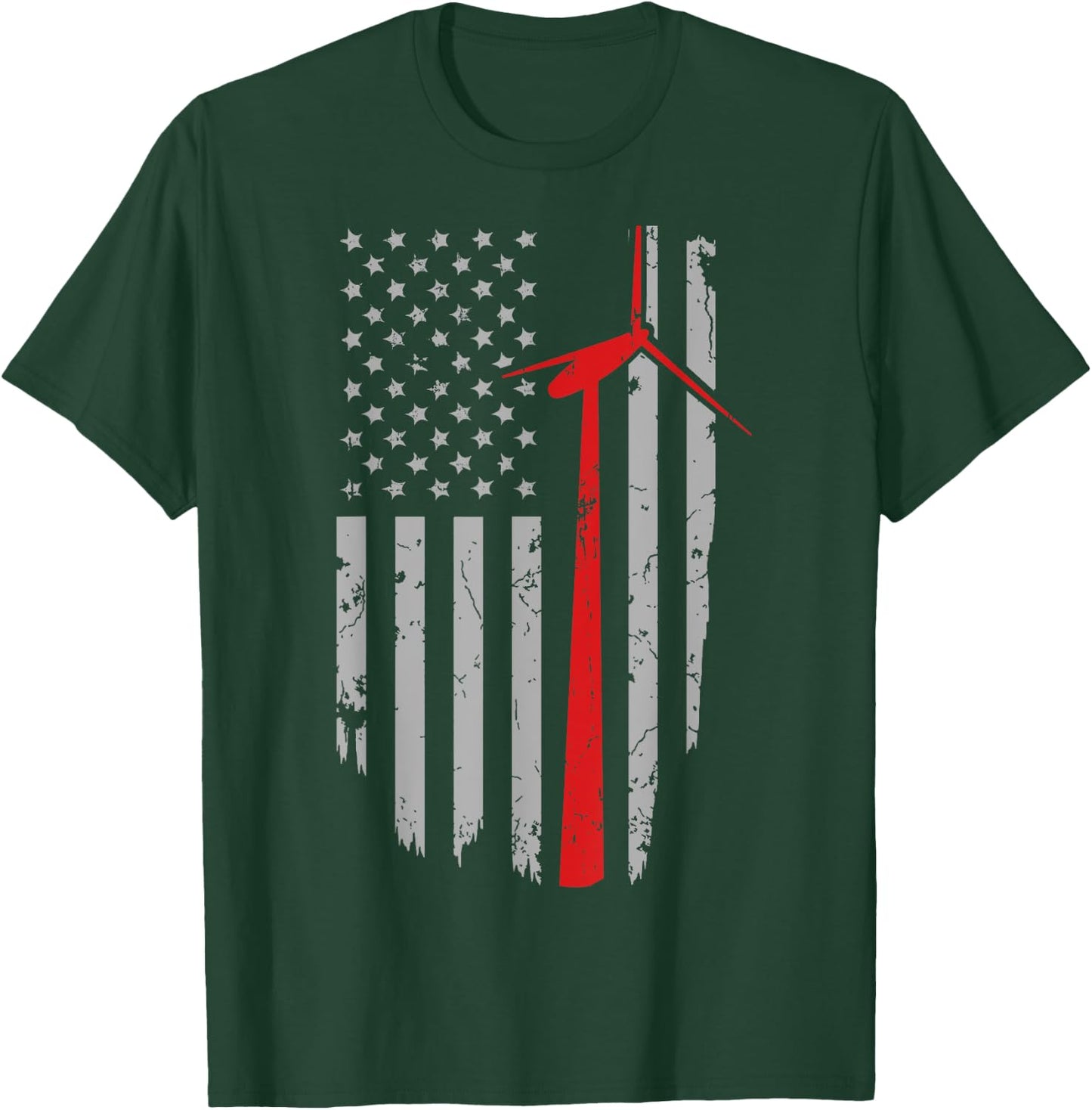 Vintage American Flag Apparel, Wind Turbine Technician T-Shirt - T-Shirt | Forest