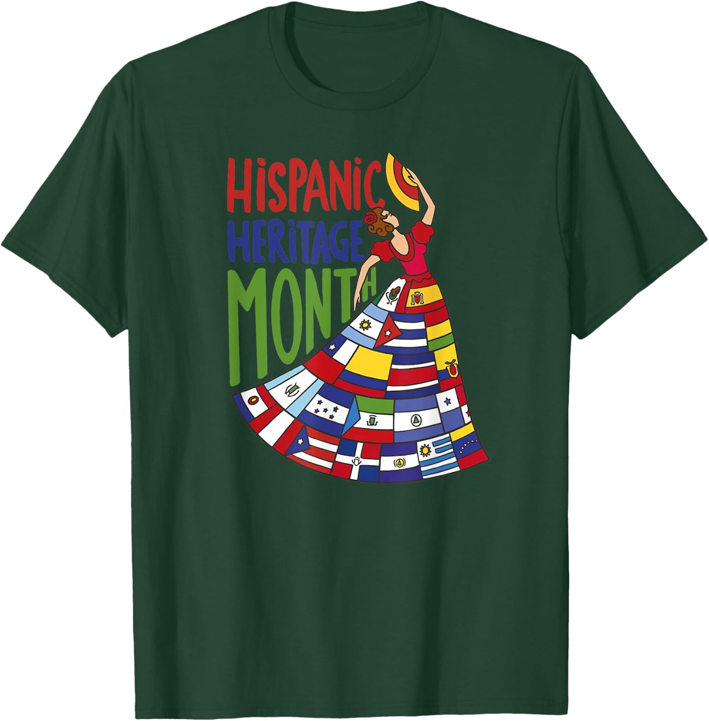 Hispanic Heritage Month Latino Countries Flags Flamenco T-Shirt - T-Shirt | Forest