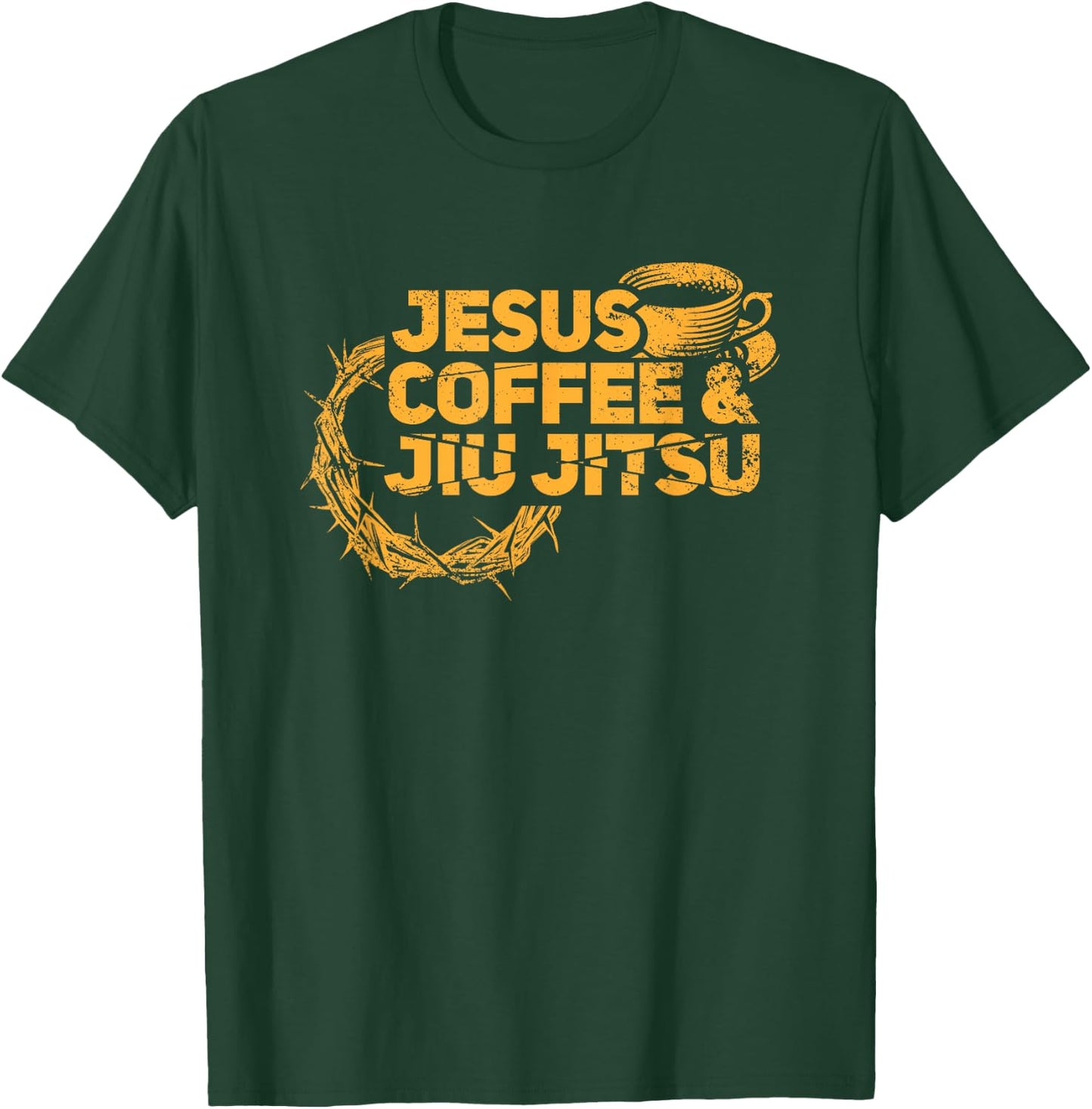 Jesus Jiu Jitsu & Coffee for Christian Martial Arts Fan T-Shirt - T-Shirt | Forest