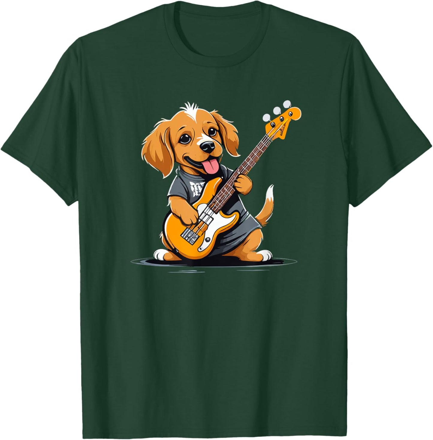 Dog playing Bass Guitar, Dog Guitarist Women Kids T-Shirt - T-Shirt | Forest