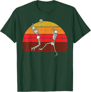 Skeleton Playing Volleyball Retro Halloween Sport Gift T-Shirt - T-Shirt | Forest