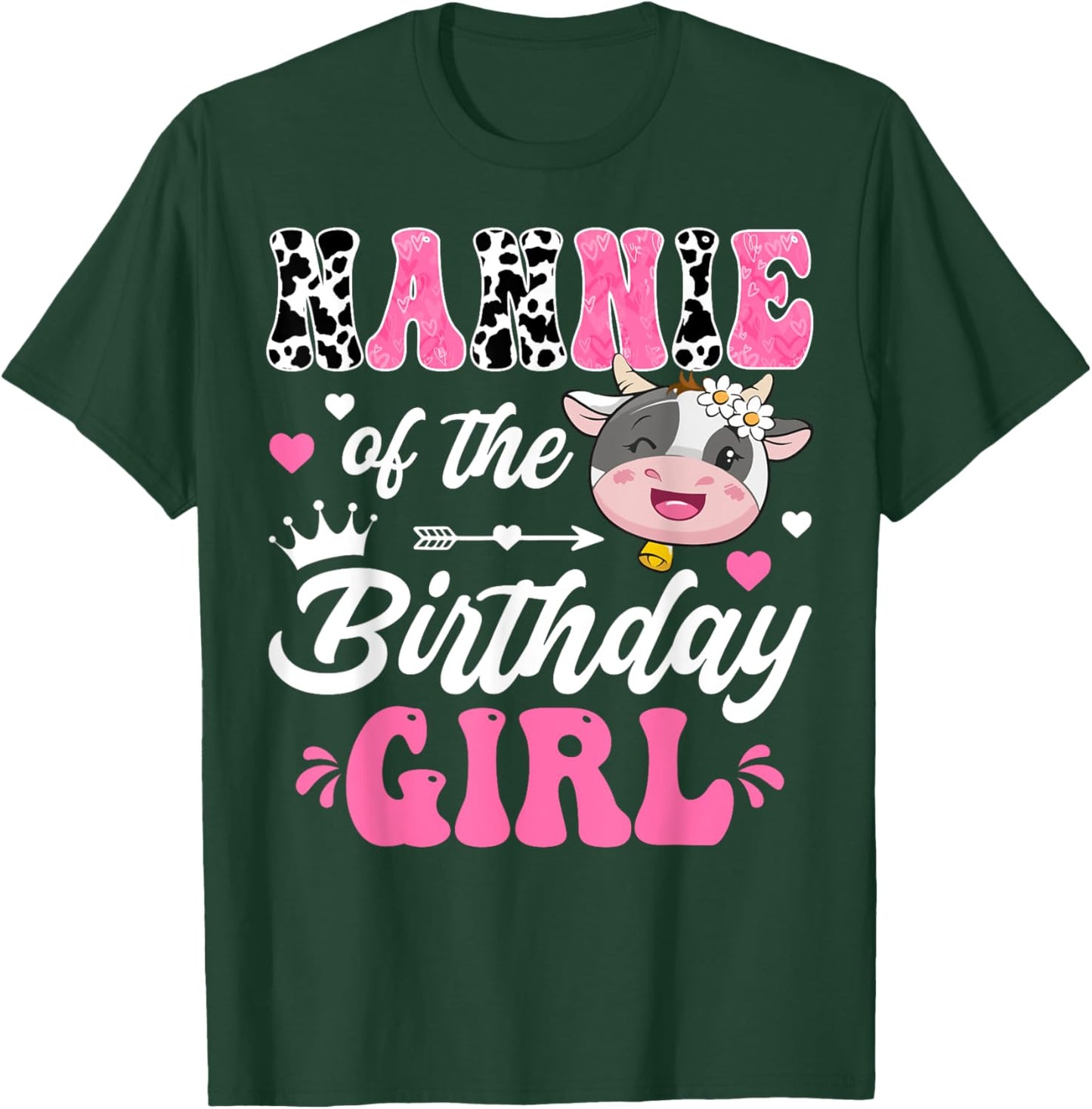 Nannie Of The Birthday Girl Cute Cow Farm 1St Birthday T-Shirt - T-Shirt | Forest