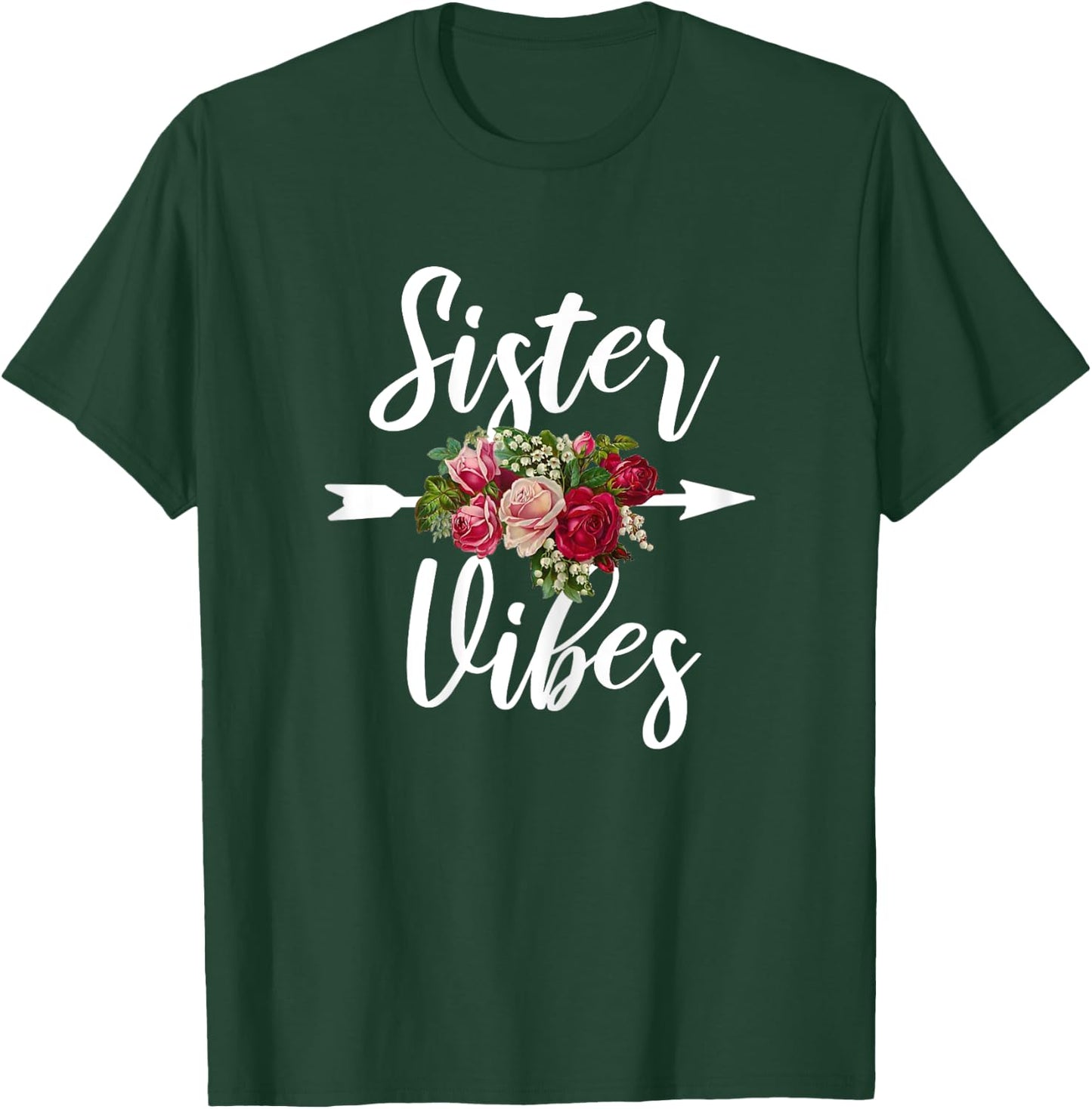 Sister Vibes Big Sister for Teenager Teen Girls Floral T-Shirt - T-Shirt | Forest