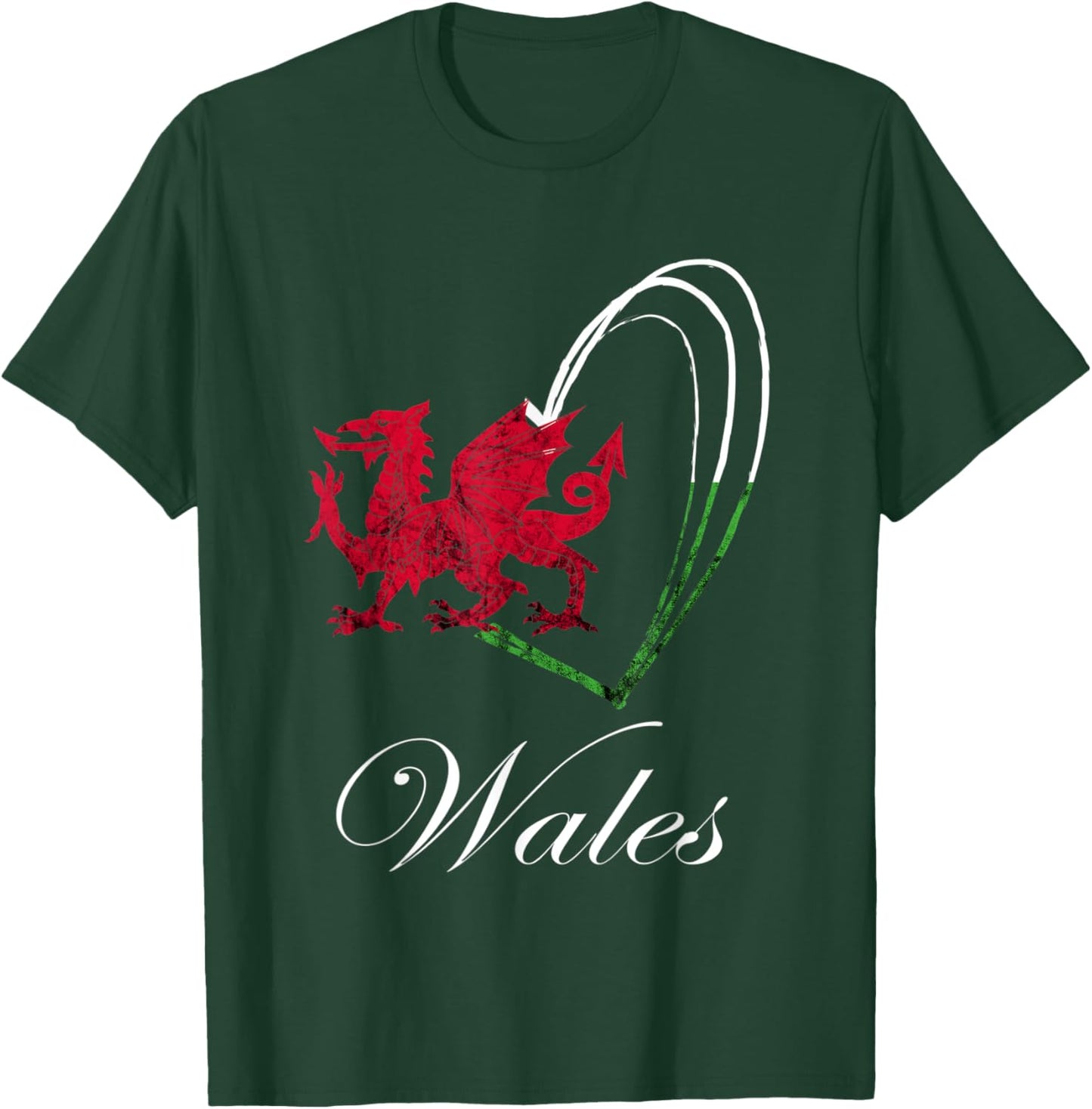 Welsh Dragon Wales Welsh Roots Welsh Flag Heart Ddraig Goch T-Shirt - T-Shirt | Forest