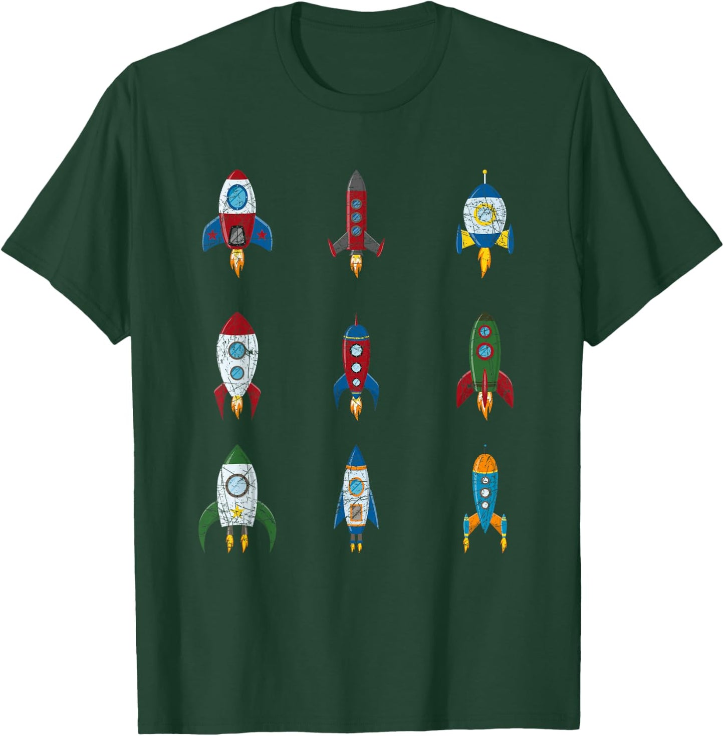 Retro Rocket Ships Outer Space Boys Kids Gift Astronaut T-Shirt - T-Shirt | Forest