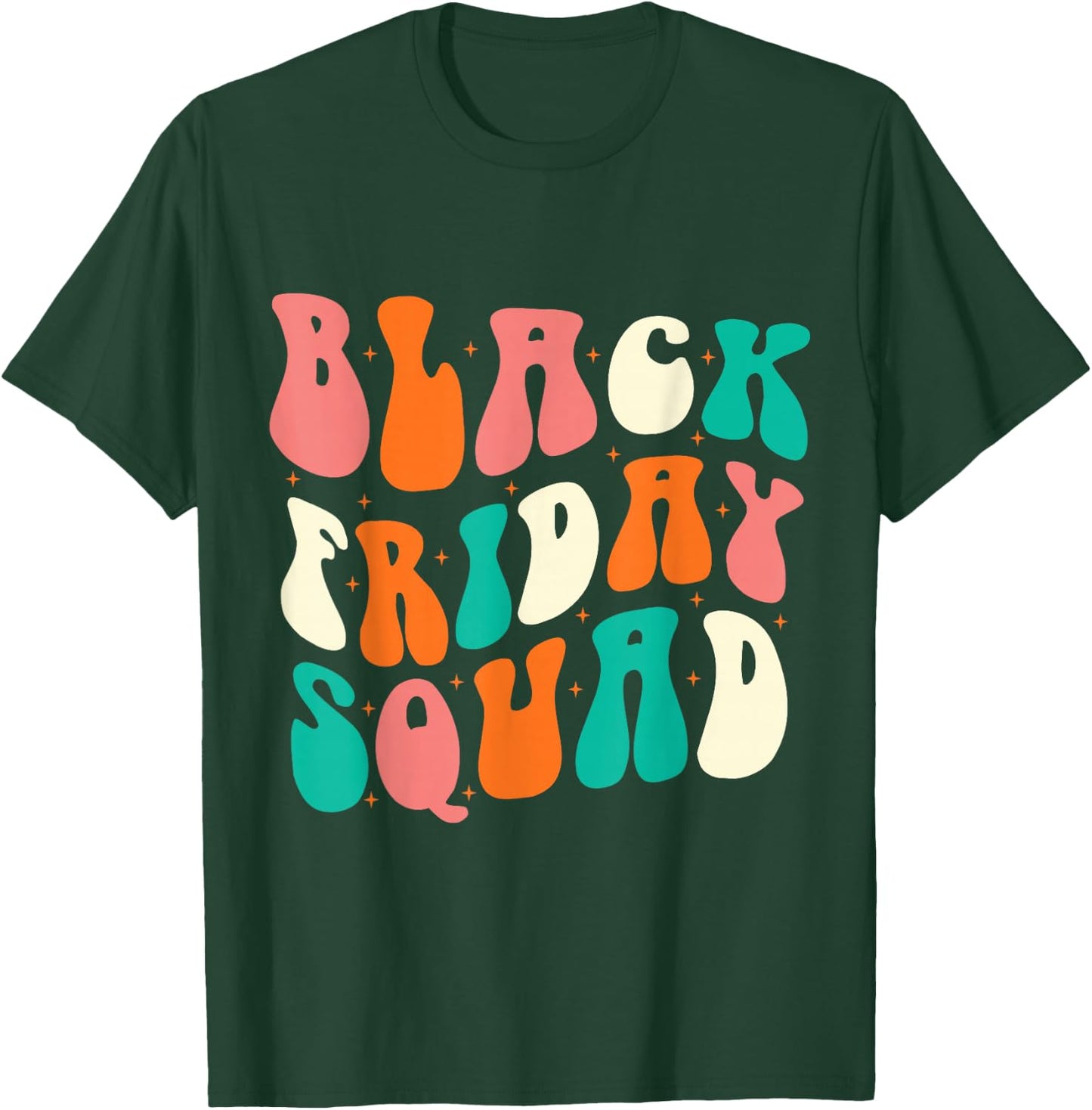 Friday Squad Black Retro Groovy Hippie Shopping Team T-Shirt - T-Shirt | Forest