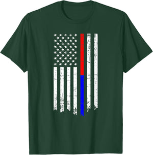 Thin Red & Blue Line American Flag T-Shirt - T-Shirt | Forest