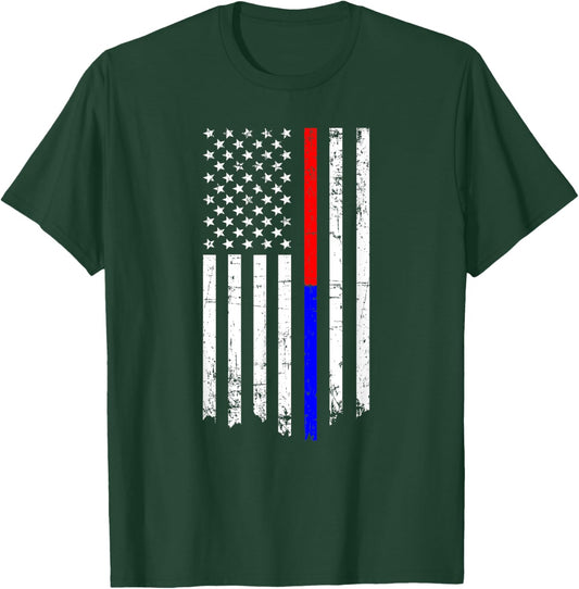 Thin Red & Blue Line American Flag T-Shirt - T-Shirt | Forest