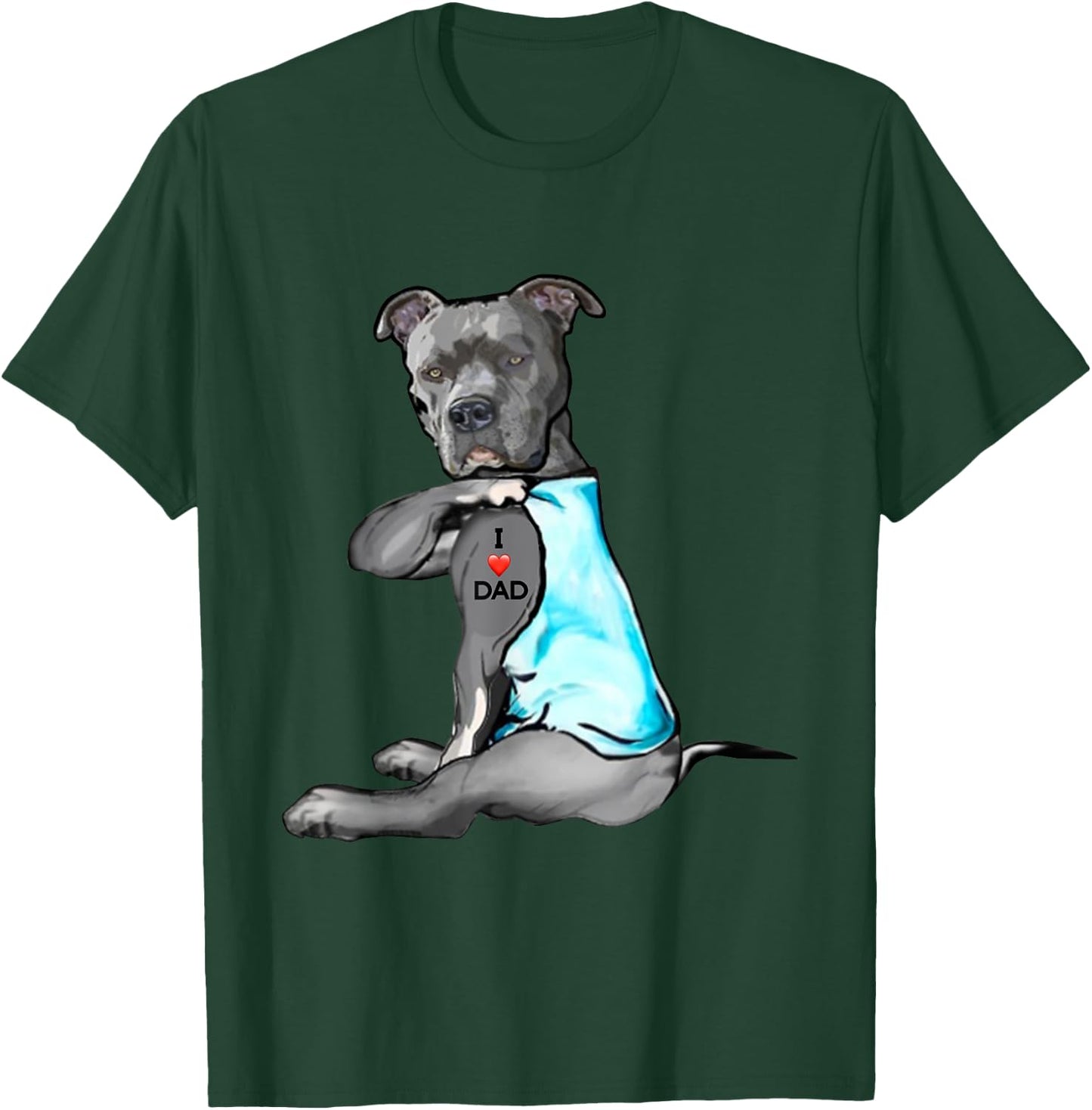 Funny Women Gifts Dog Pitbull I Love Dad Tattoo Gift T-Shirt - T-Shirt | Forest