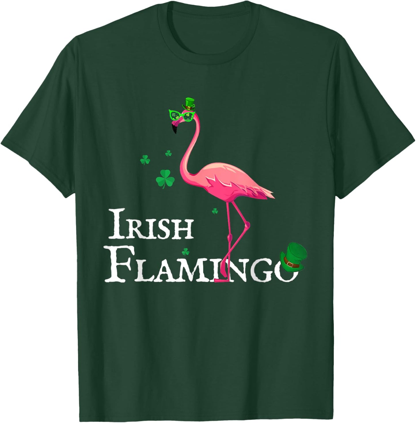 Funky Irish Pink Flamingo Green Bird St Pattys Day T-Shirt - T-Shirt | Forest