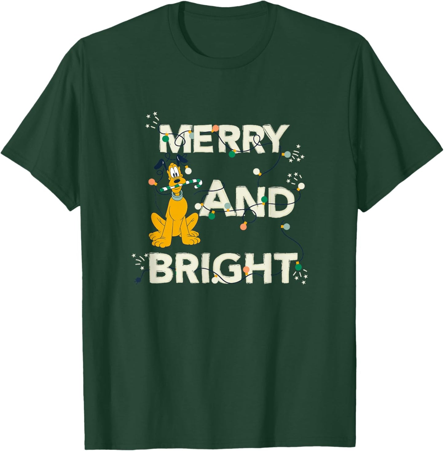 Disney Mickey and Friends Christmas Pluto Merry and Bright T-Shirt - T-Shirt | Forest
