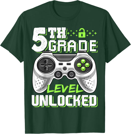 5th Grade Level Unlocked Video Game Back to School Boys T-Shirt - T-Shirt | Forest