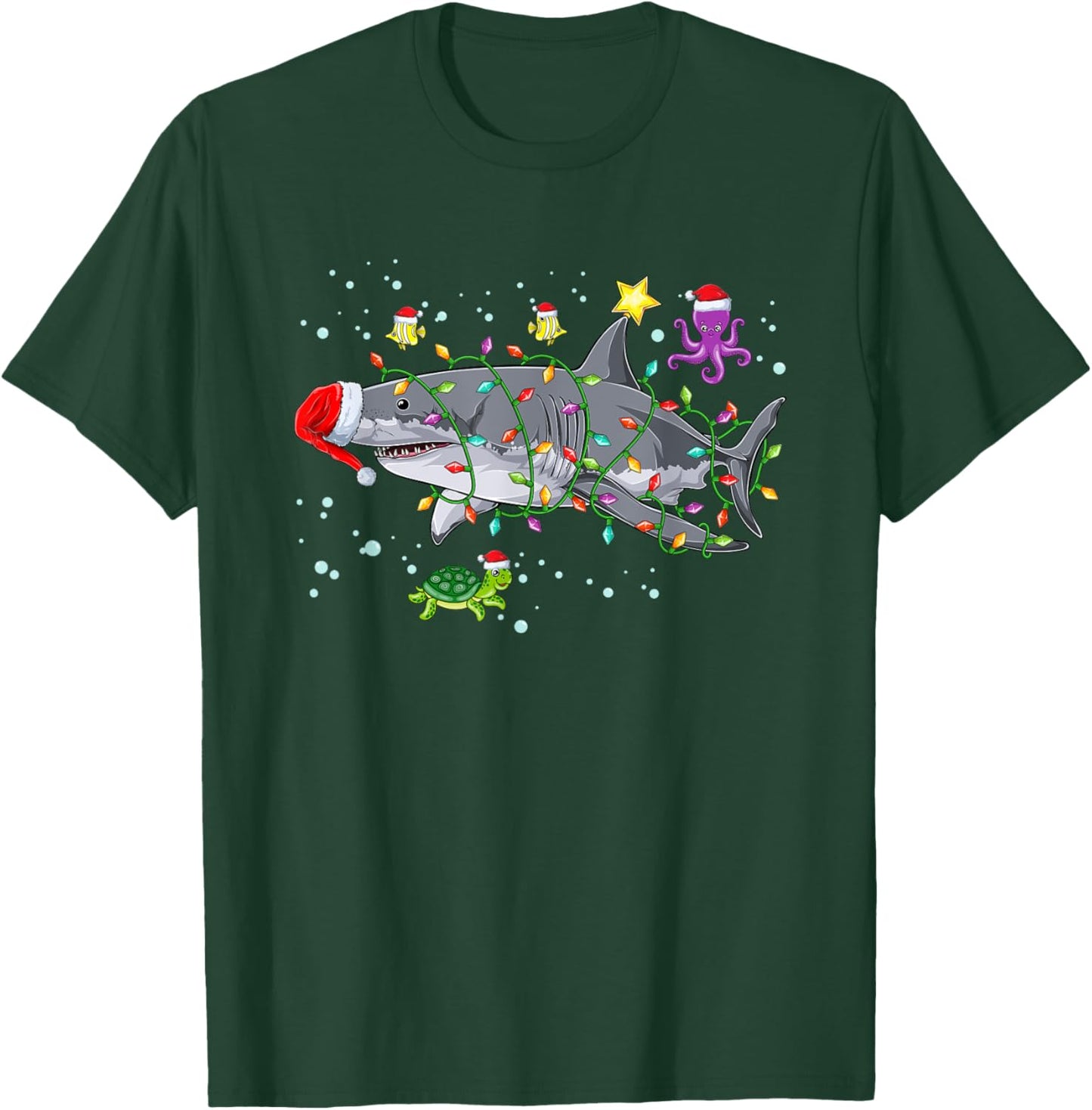 Shark Santa Ugly Christmas Lights sharkmas Xmas T-Shirt - T-Shirt | Forest