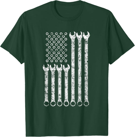 Flag USA Mechanic Wrenches Men Tools America T-Shirt - T-Shirt | Forest