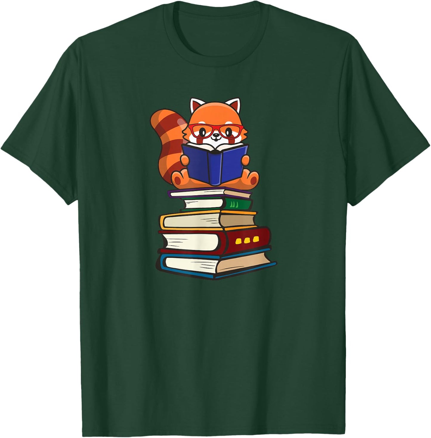 Cute Kawaii Kids Reading Books Glasses Red Panda Lover T-Shirt - T-Shirt | Forest