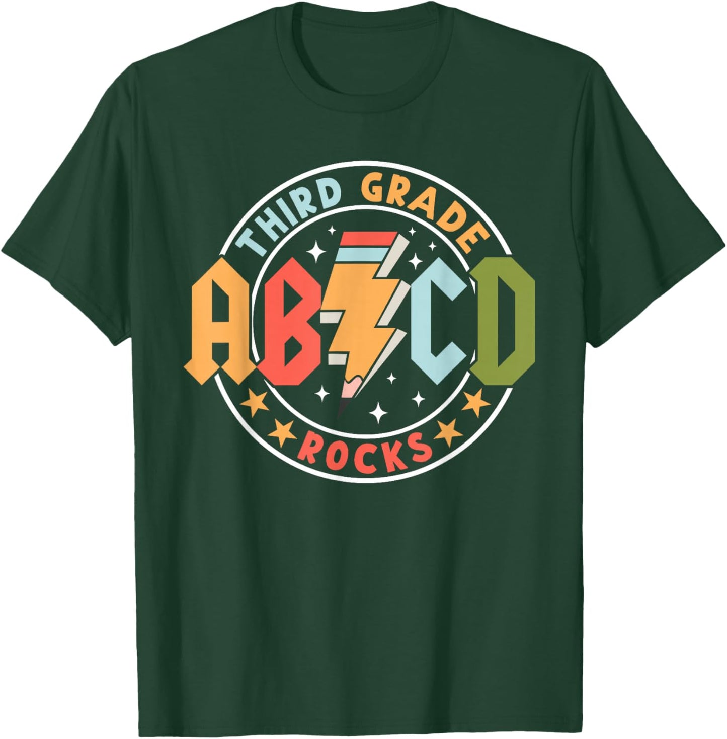ABCD 3rd Grade Rocks Pencil Lightning Teachers Rock Boys T-Shirt - T-Shirt | Forest
